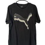 Black Logo Puma Cat Cotton Short Sleeve Casual T-Shirt Men Sz L Photo 0