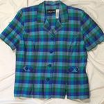 Sag Harbor Vintage Dress Plaid Blue Green short sleeve blazer size 14 Photo 0