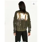 ZARA Sweatshirt High Neck Green Distressed Grafitti Splatter Paint Small Women Photo 5