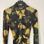 Richard Quinn Dress Floral Rose Ruched Sheer Mesh Shirtdress Black Size 6 Photo 2