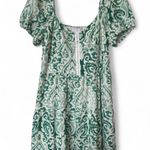 House of Harlow  1960 Puff Sleeve Hook & Eye Linen Blend Mini Dress M Ivory/Green Photo 3