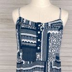 Knox Rose Sundress Gauzy Crinkle Crochet Trim Blue/White Patchwork Print-Large Photo 1