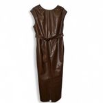 COMMENSE PU Leather Sleeveless Belted Midi Dress Color: Brown NWT Size Large Photo 2