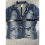Faded Glory Vintage  Denim Blazer Jacket Women 12 Embroidered Floral‎ Boho Y2K Photo 3