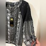 Iris  Black and White Geometric Floral Blouse Photo 2