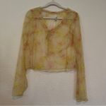 Free People  Intimately Postcard From Paris Long Sleeve Top M Yellow Floral Lace Photo 3