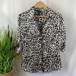 White House | Black Market 100% Silk Animal Print Brown & Black Convertible Long Sleeve Blouse Top 8 Photo 1
