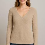 Barefoot Dreams CozyChic V-Neck Sweater Taupe Beige Soft Plush Women's Size M Photo 0