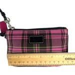 Coach Pink Plaid Tartan Wristlet Black Trim Fabric Zip Pouch Fob Leatherware Photo 13