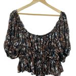 House of Harlow 1960 Revolve Metallic Abstract Puff Sleeve Blouse Brown Size L Size L Photo 5