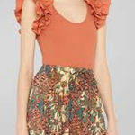 Ulla Johnson  Koa Ruffle Sleeve Rib Top FEMININE CASUAL Size Small S Terracotta Photo 0