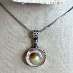 Artisan Sterling Silver 925 Mother of Pearl Blister Pearl Pendant Necklace Photo 0