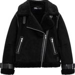 ZARA  Jacket Women Size XL Double Sided Straps Asymmetrical Biker Jacket Fleece Photo 8