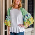 The Pioneer Woman White With Floral Flare Sleeve Blouse Top Size Large Photo 0