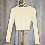 Madewell  Fine Ribbed Supercrop Crewneck Long-Sleeve Tee size Small antique cream Photo 4