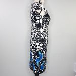 Vintage floral print black white, square neck, bubble short sleeve sheath dress Size XXS Photo 8