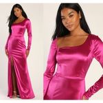 Lulus  Off to the Ball Magenta Satin Long Sleeve Maxi Dress Size S NWT Photo 2