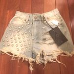 Urban Outfitters UNIF Frayed Destroyed Stud High Waisted Denim Shorts Photo 0