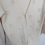 Max Studio Vintage 90s Y2K Cream Floral Beaded Open Front Clasp Cardigan Photo 4