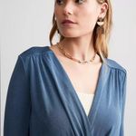 Free People  Turnt Sheen Long Sleeve Slinky Bodysuit in Blue Metal Size S Photo 3