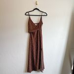 Urban Outfitters  | Satin Polka Dot Midi Slit V Neck Dress in Brown, Size Small Photo 6