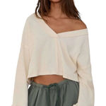 FP Beach Free People Beach Back Tie Slouchy Crop Sweatshirt Cream Long Sleeve Alicia Boho Photo 0