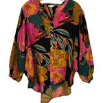 Oddi Oddy Multicolored Floral Button Down Dolman Sleeve Blouse Relaxed Fit Large L Photo 0