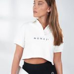 MOVING SALE Monat White Collared Crop Tee Size M Photo 0