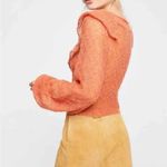 Free People  Macaroon Ruffled Neck Mohair Wool Sweater Burnt Orange Ruffle size L Photo 4