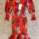 All About may Floral Red Dress with Puff Sleeves S Photo 0