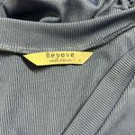 Beyove Blue Ruched Bodycon Ribbed V Neck Button Front Short Sleeve Mini Dress S Photo 10