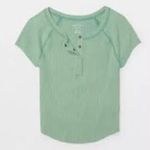 American Eagle  Hey Baby Cropped Henley Tee Size Medium M  Green Photo 2