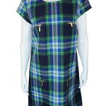 Julie Brown Womens Size 8 Green Plaid Wool Blend Short Sleeve Midi Dress Pockets Photo 0