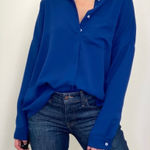 Amanda Uprichard  NWT Leslie Blouse in Blue Women’s Size Small MSRP $268 Photo 0