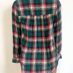 American Eagle  boyfriend fit high low plaid button down top red green xs Photo 1