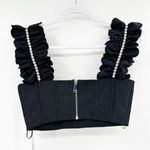 AREA Crystal Embellished Ruffle Bustier Top in Black Size 4 NWT Photo 3