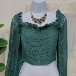 BELLEVUE THE LABEL Charlotte Green Lace Smock Ruffle Blouse Top Size Small NWT Photo 1