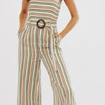 Moon River  Bandeau Jumpsuit Waist Belt Multi Strapless Stripe Size M Photo 0