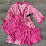 Bebe NWT Hot Pink Sleepwear Set Bath Robe Pajama Set Shorts and Cami Photo 0