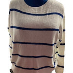 WOOLEN‎ BLOOM,Women’s Sweater, Size Large,White with blue stripes, New with tags White Photo 0