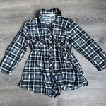 Eden & Olivia  Black and White Plaid Button Down Long Shirt Medium Photo 0