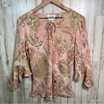 A Byer Vintage Y2K A. Byer Paisley Floral Pink Bell Sleeve Long Top USA Womens Large Photo 0