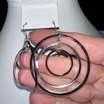 Modernist Double Dangle Hoop Silver and Gunmetal Earrings Silver Photo 2