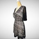 Style & Co . Flirty short black lace dress with full nude lining Photo 4