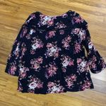 Daniel Rainn  Floral Blouse Womens Size XXL Crochet Trim 3/4‎ Sleeve Top Black Photo 2