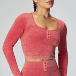 Fabletics  Top Size Small Red Henley Crop Long Sleeve Ribbed Y2K Style Babydoll Photo 0