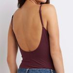 Charlotte Russe NWT Burgundy Scoop Neck Open Back Bodysuit S Photo 3