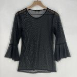 Soprano  Womens Top Size S Polka Dot Sheer Mesh Top Bell Sleeves Black Whimsygoth Photo 0
