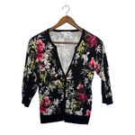 White House | Black Market  WHBM Floral Black Pink Snap Front Cardigan Sweater Photo 2