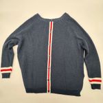 Mersea Navy Blue OS Knit Sweater Red White Stripe Sleeve Cuff Button Back Size undefined Photo 1